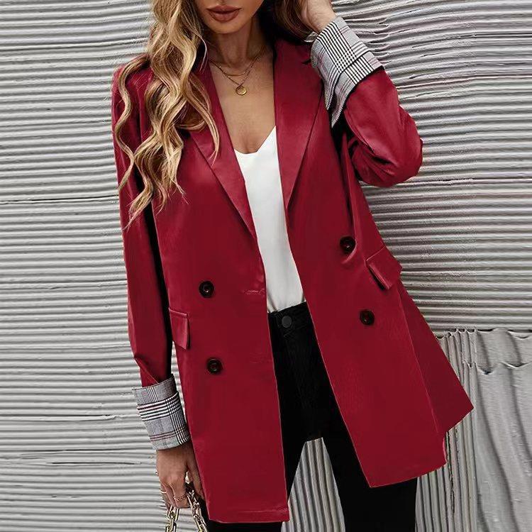 2023 Autumn/Winter New Style Stylish Loose fitting Suit Solid Neck Long Sleeve Mid length Coat Women