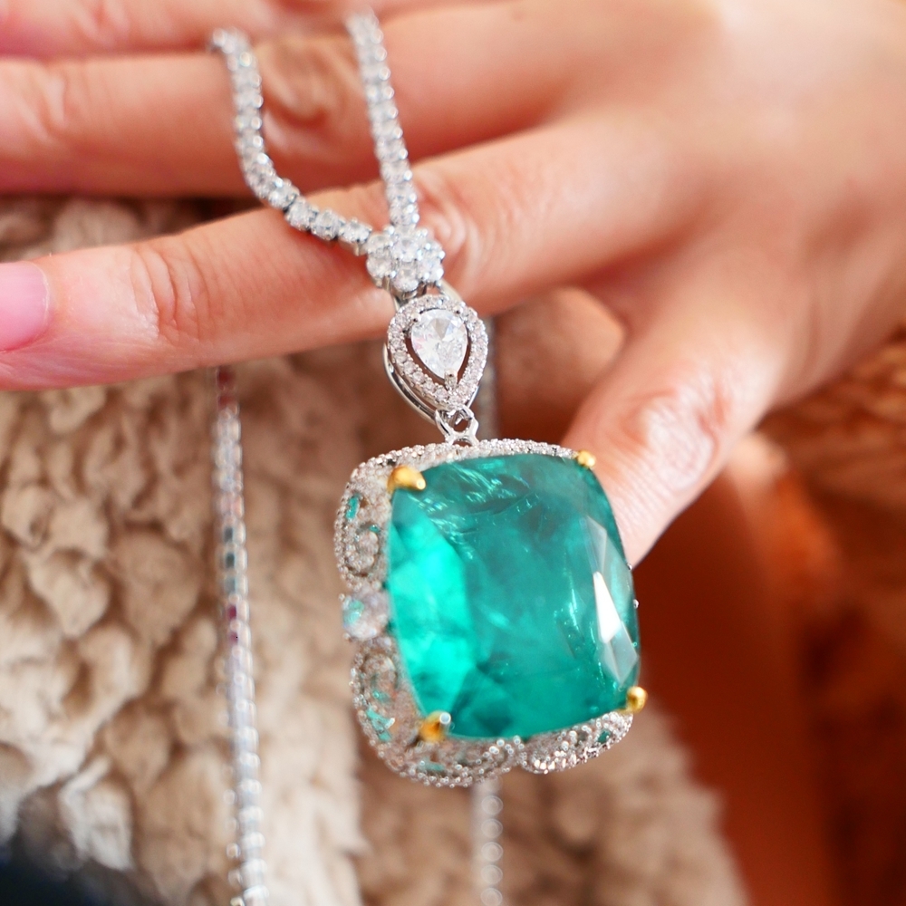 Pendant Necklaces KQDANCE Woman Lab Emerald Gemstone Gem For All match CZ Diamond Tennis Chain with Green Stone Wedding Jewelry 230506