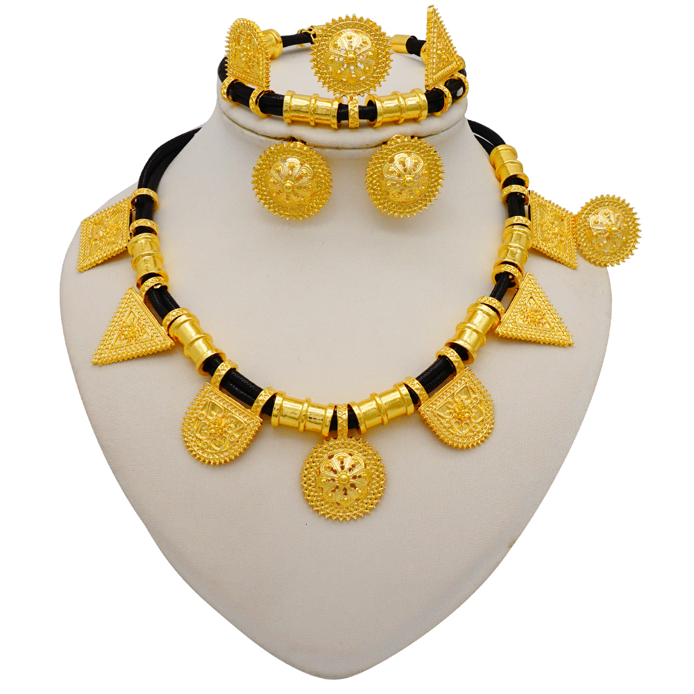 Pendant Necklaces Necklace Sets For Women Dubai African Gold Color Jewelry Bride Earrings Rings Indian Nigerian Wedding Jewelery Gift 230506