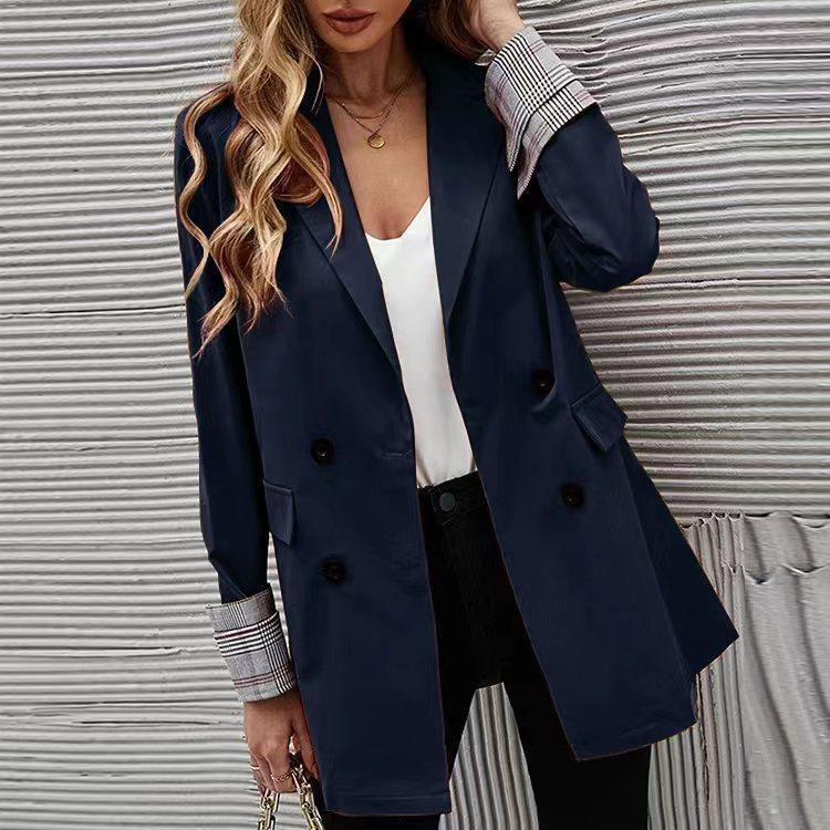 2023 Autumn/Winter New Style Stylish Loose fitting Suit Solid Neck Long Sleeve Mid length Coat Women