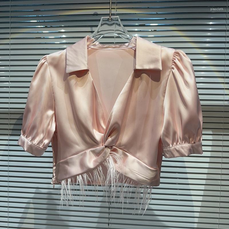 Women's Blouses Socialite Ostrich Feather Edge Mercerized Acetate Short Sleeve Shirt Women Sweet Pink Blouse Top 2023 Summer Blusas Feminina, Champagne
Women's Blouses Socialite Ostrich Feather Edge Mercerized Acetate Short Sleeve Shirt Women Sweet Pink Blouse Top 2023 Summer Blusas Feminina, Champagne