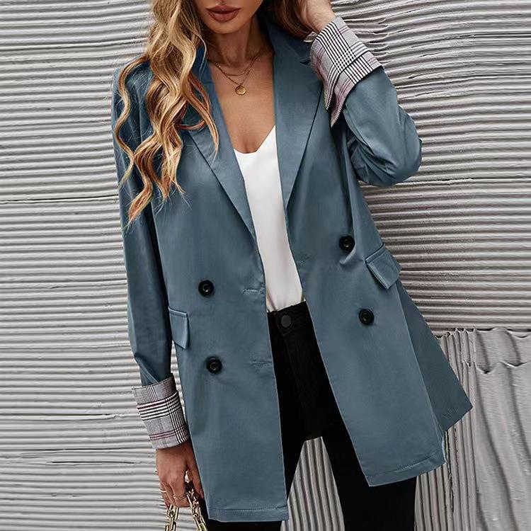 2023 Autumn/Winter New Style Stylish Loose fitting Suit Solid Neck Long Sleeve Mid length Coat Women