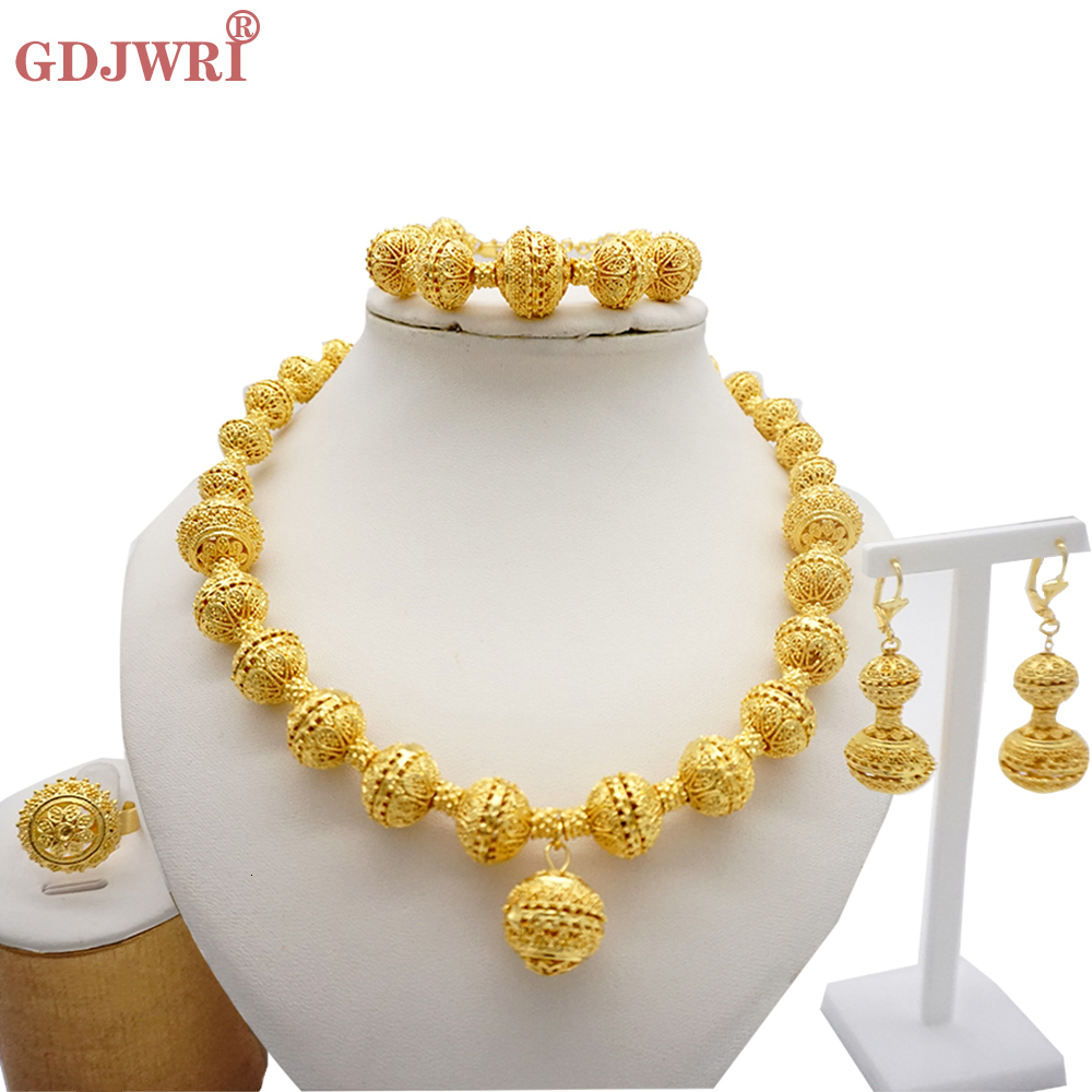 Pendant Necklaces Necklace Sets For Women Dubai African Gold Color Jewelry Bride Earrings Rings Indian Nigerian Wedding Jewelery Gift 230506