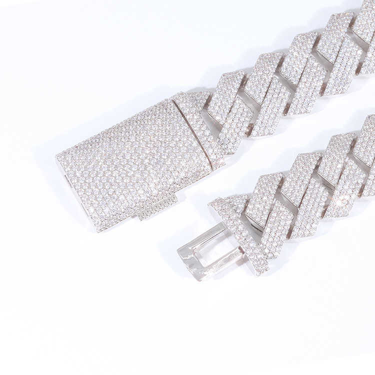 necklace moissanite chain Popular Heavy 4 Rows 20mm Width 925 Sterling Silver Diamond Hip Hop Cuban Link Bracelet