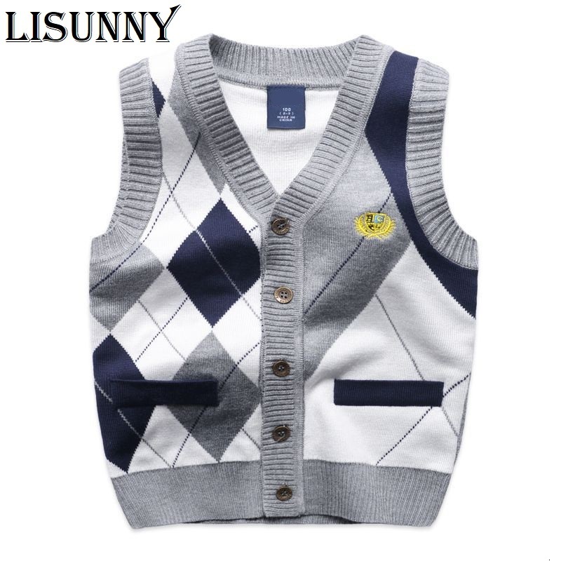 Cardigan 2023 Autumn Spring Kids Boy Sweater Vest Children Clothing Plaid Stitching Coat Baby Cotton thick top Boys 230506