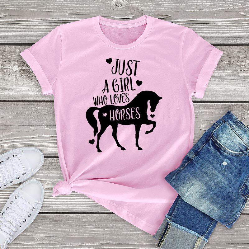 Women's T-Shirt FLC Just A Girl Who Loves Horses T Shirt Women Horse Lover Gift Funny Animal Graphic Female T Shirt Fashion harajuku Tops US 3XL 