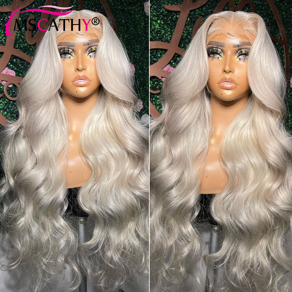 Free shipping 180Density Platinum Blonde Human Body Wave HD Lace Front Wig 13x4 Synthetic Hair Wigs For Women Preplucked