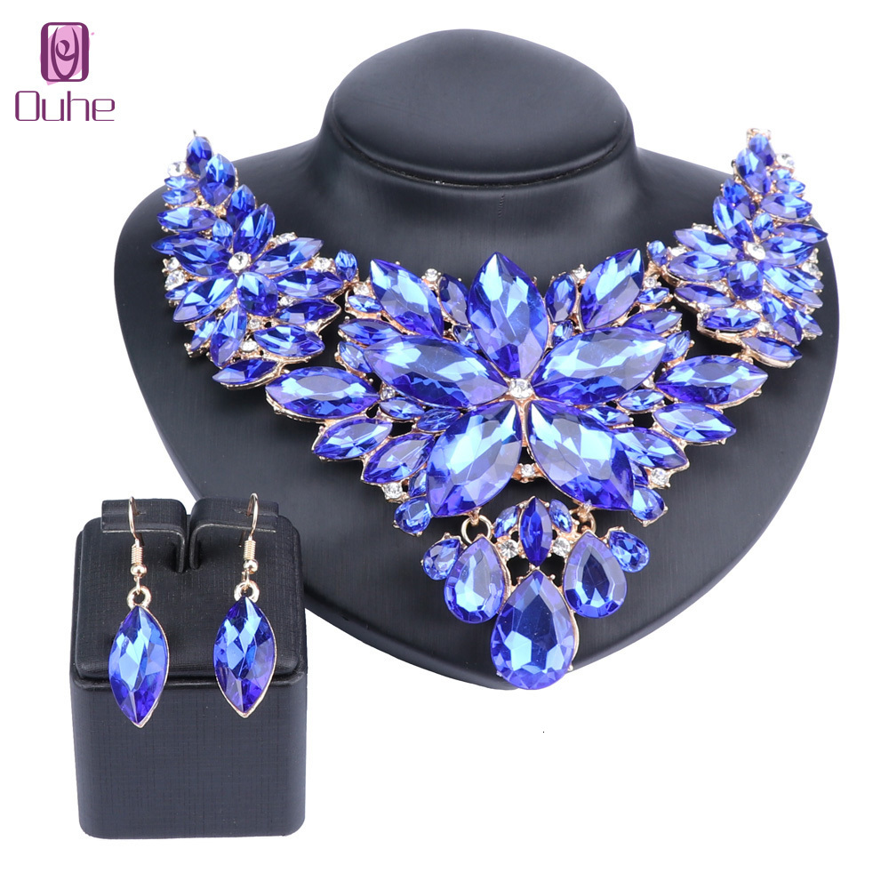 Pendant Necklaces High Quality Crystal Choker Statement Necklace Earring Jewelry Set Wedding Gift Women Brides Prom Party 230506