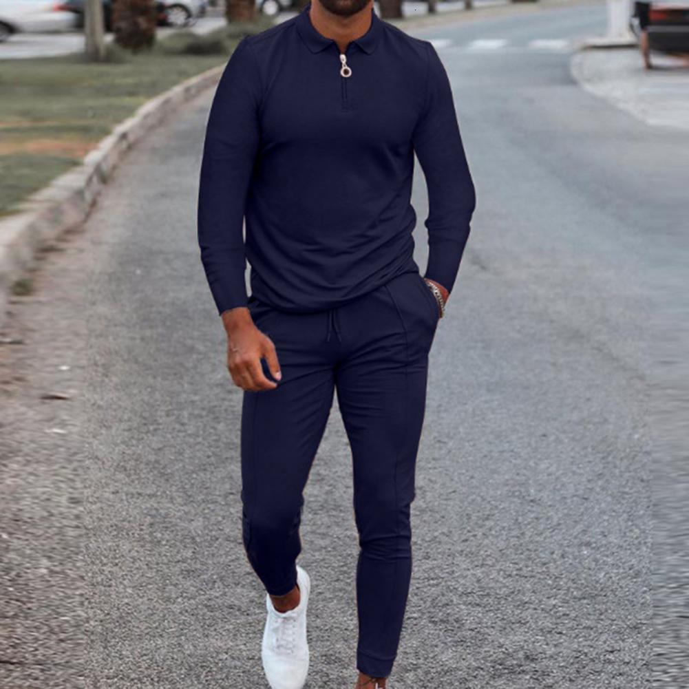 Men's Tracksuits Men's Tracksuit Spring Autumn Clothes Sportswear 2 Piece Set Long Sleeve Polo ShirtPants Solid Sweatsuit Sports Suits For M