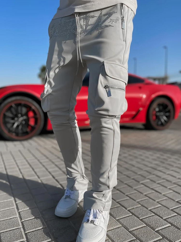 Men's Pants Men's Track Pants Slim Trousers Sport Tracksuit Men Fashion Drawstring Zip Strips Pockets Long Pants Sports Trousers 230508