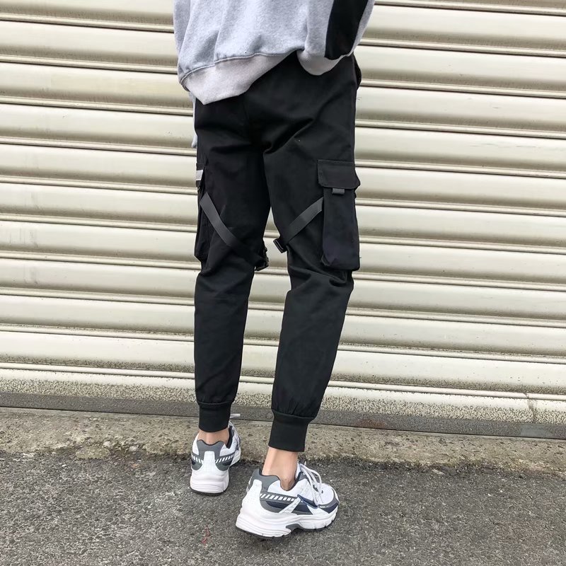 Men's Pants Ribbons Harem Joggers Men Cargo Pants Streetwear Hip Hop Casual Pockets Track Pants Male Harajuku Fashion Trousers 230508