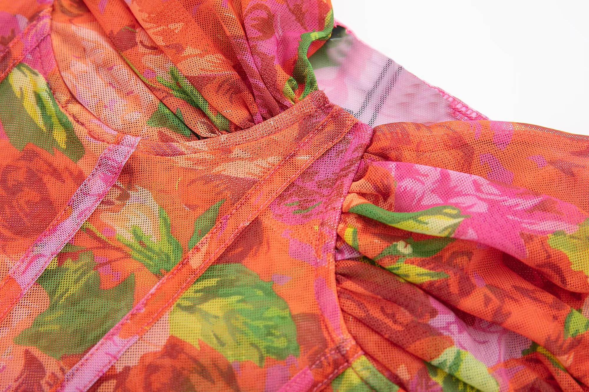 Womens holiday print flowers tanks gauze fabric stretchy sexy spaghetti strap bustier short high waist camis SML