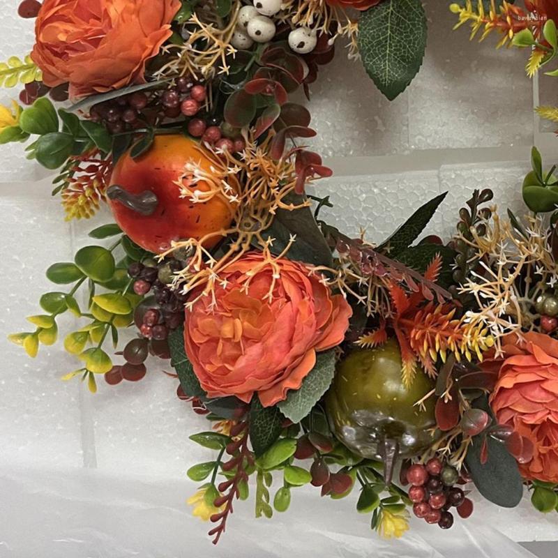 Decorative Flowers Autumn Door Wreath Christmas Halloween Thanksgiving Decoration Pumpkin Berry Pine Cone Maple Artificial Home Decor