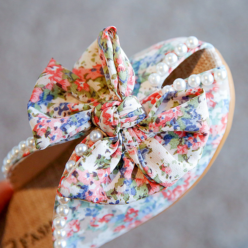 Slipper Children's Slider Children's Summer Slider Girls' Soft Flower Cloth Princess Sweet Indoor and Outdoor Girls' Pearl Slider 