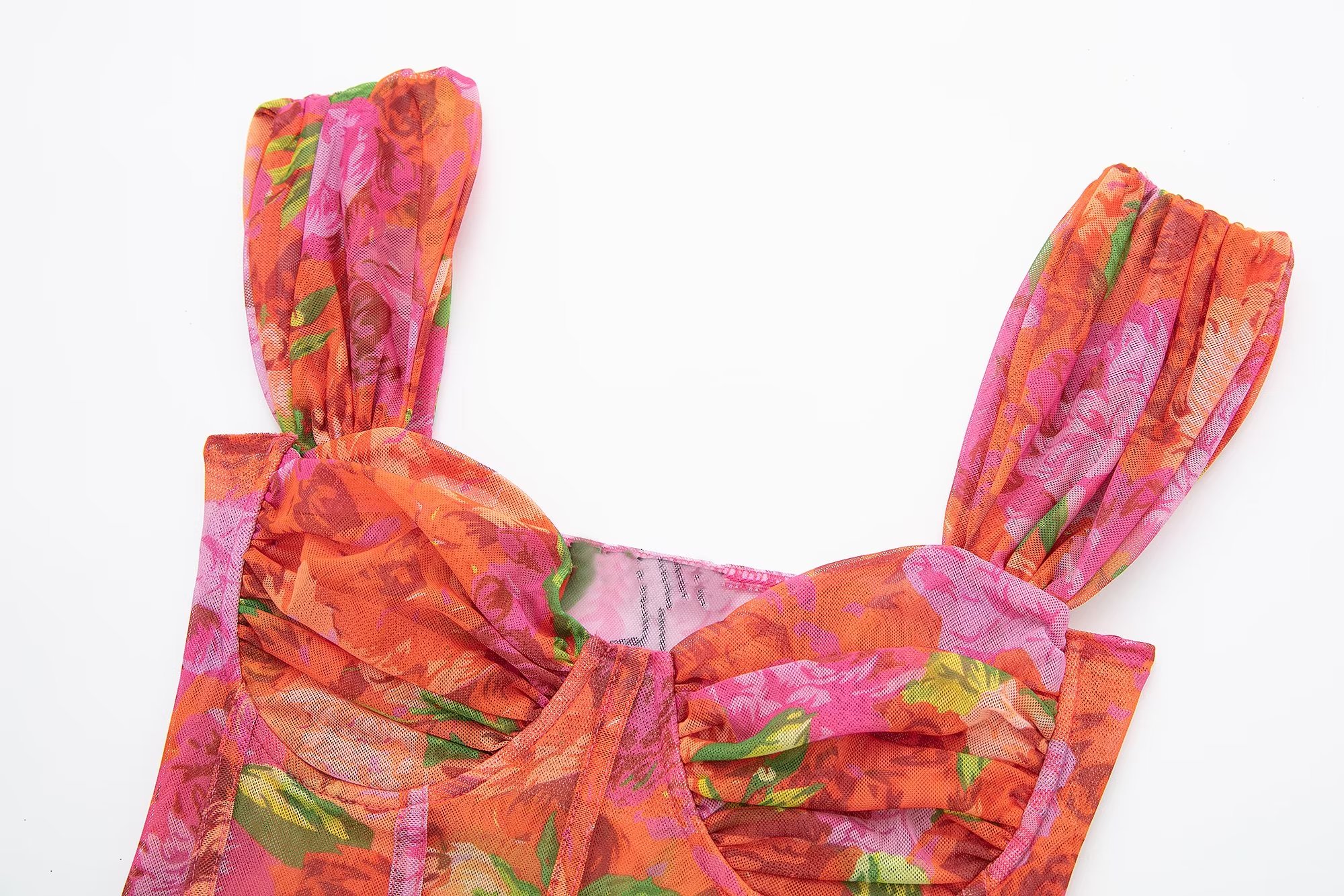 Womens holiday print flowers tanks gauze fabric stretchy sexy spaghetti strap bustier short high waist camis SML