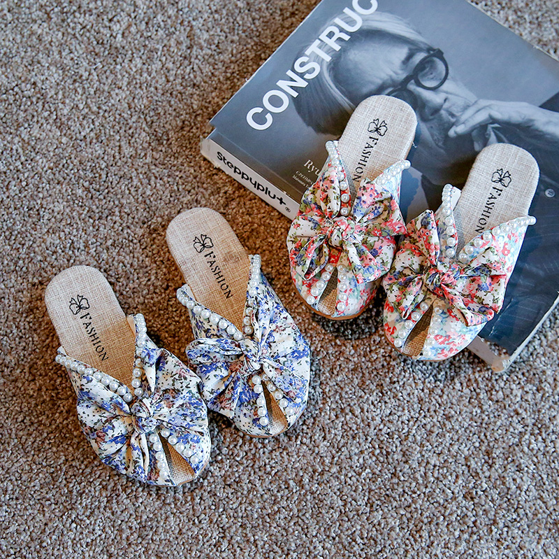 Slipper Children's Slider Children's Summer Slider Girls' Soft Flower Cloth Princess Sweet Indoor and Outdoor Girls' Pearl Slider 