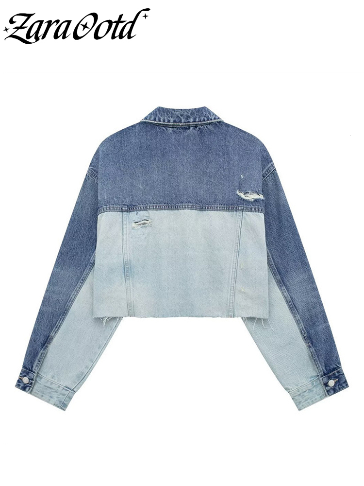 Women's Jackets Fashion Patchwork Denim Cropped Jackets Women Y2k Chic Pocket Short Coats Female Racing Bomber Jacket High Street Cowboy Outwear 