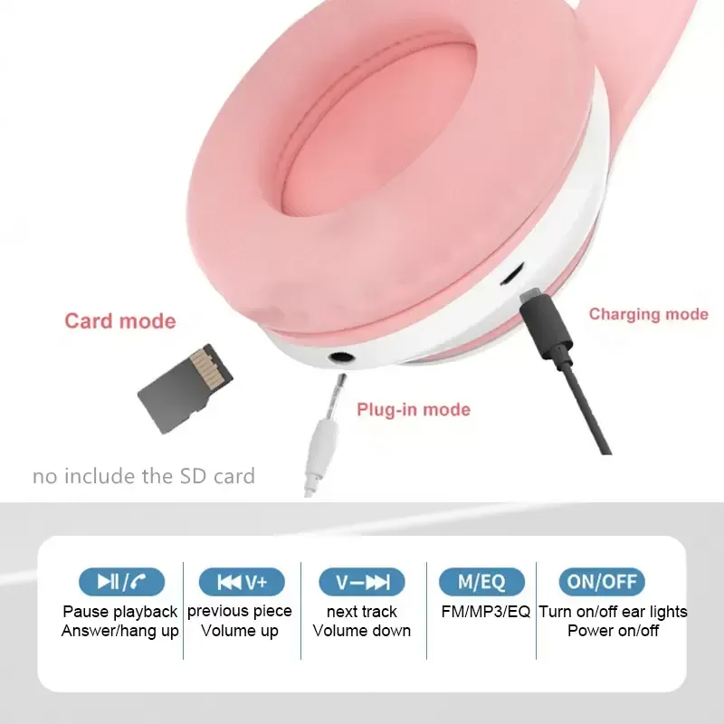 Flash Light Cute Cat Ears Bluetooth Wireless Headphones Earphone with Mic Can control LED Kid Girl Stereo Music Helmet Phone Headset Gift