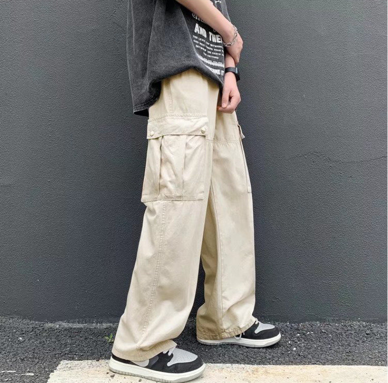 Men's Pants Japanese work pants men's summer thin large pocket straight tube cityboy fashion fried Street handsome floor length pants mens 2