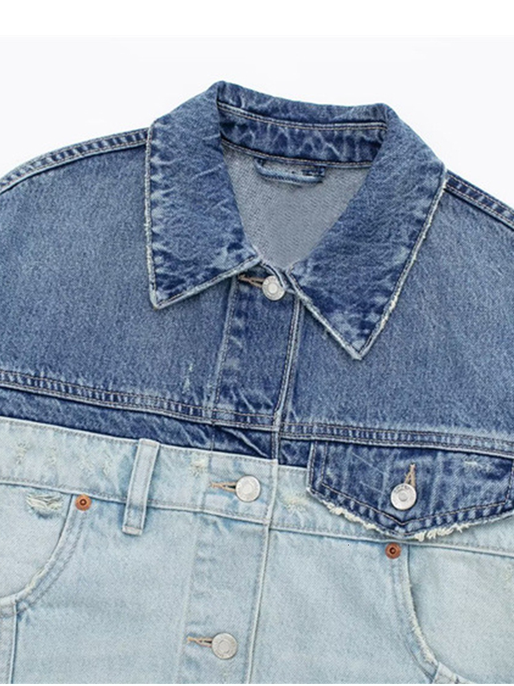 Women's Jackets Fashion Patchwork Denim Cropped Jackets Women Y2k Chic Pocket Short Coats Female Racing Bomber Jacket High Street Cowboy Outwear 