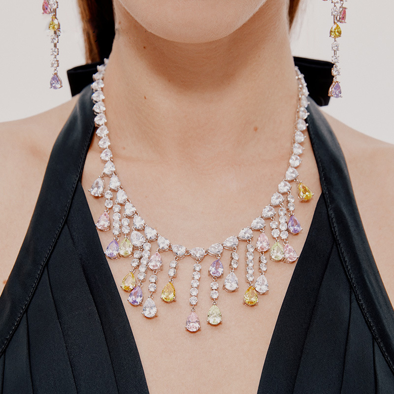 Trendy Water Drop Diamond Necklace 925 Sterling Silver Party Wedding Pendants Necklace For Women Bridal Engagement Jewelry Gift