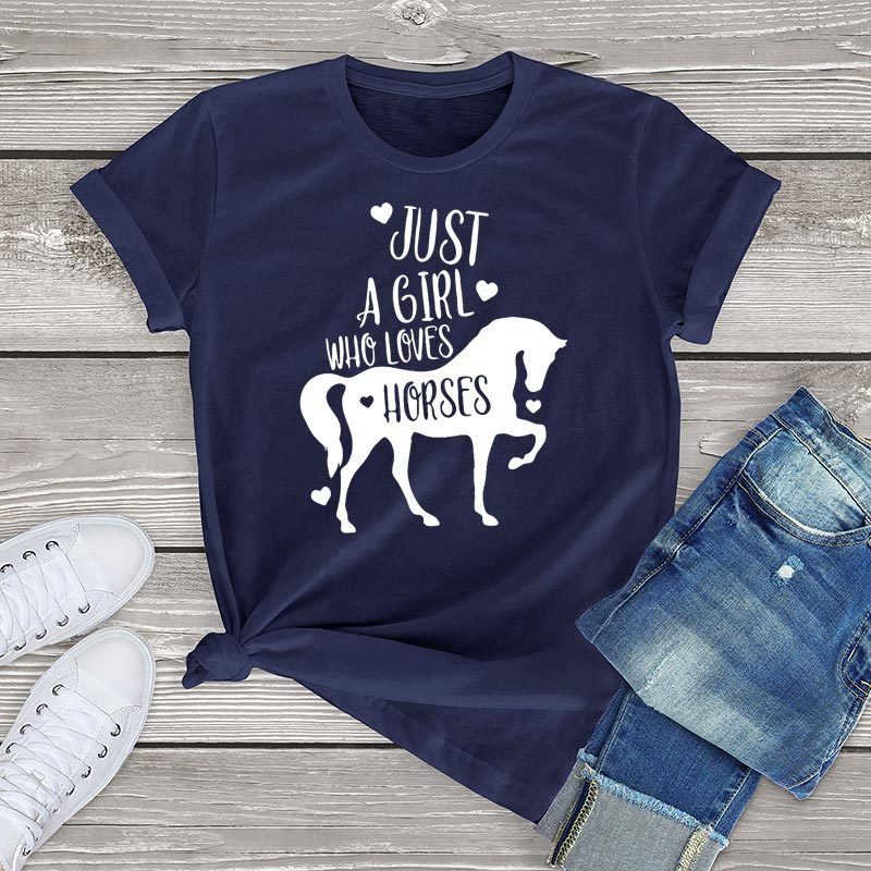 Women's T-Shirt FLC Just A Girl Who Loves Horses T Shirt Women Horse Lover Gift Funny Animal Graphic Female T Shirt Fashion harajuku Tops US 3XL 
