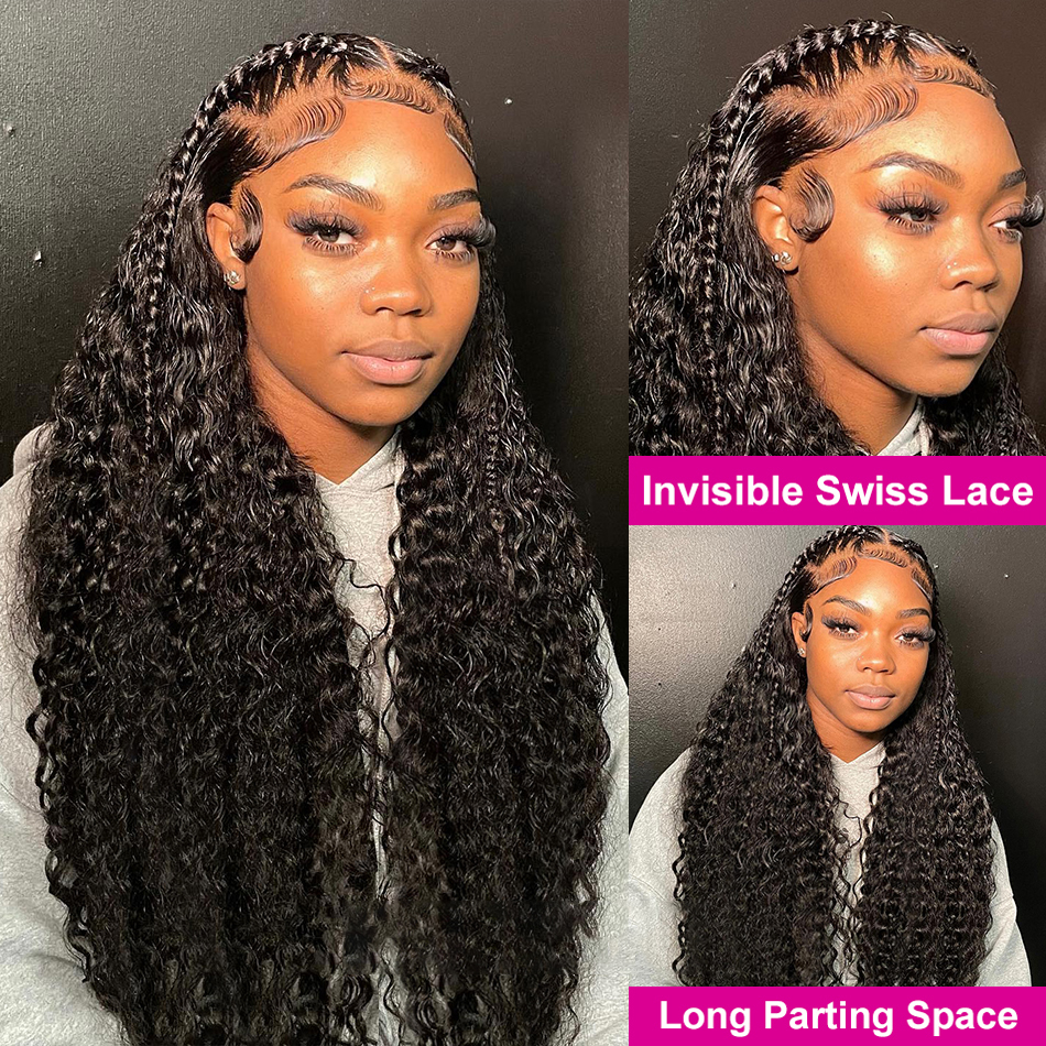 Free shipping Brazilian Long Water Front Black /Brown /Blonde /Red Hd Wigs For Women 34 Inch Deep Wave Lace Frontal Synthetic Wig