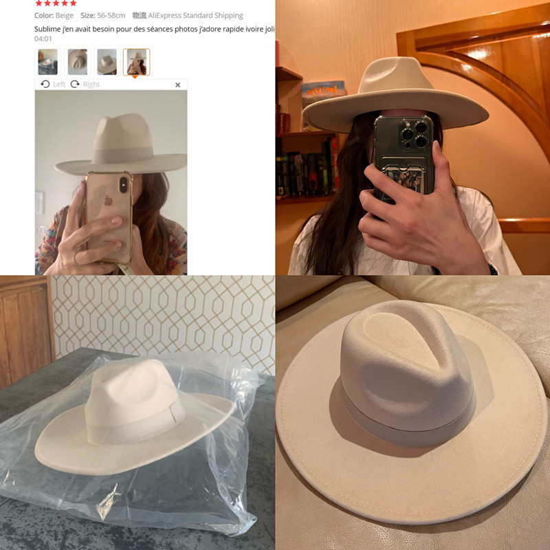 Wide Brim Hats Bucket Hats Fedora Hats for Women 9.5cm Wide Brim Dress Men Caps Felted Hat Panama Church Wedding Ribbon Band Men Hat Sombreros De Muje