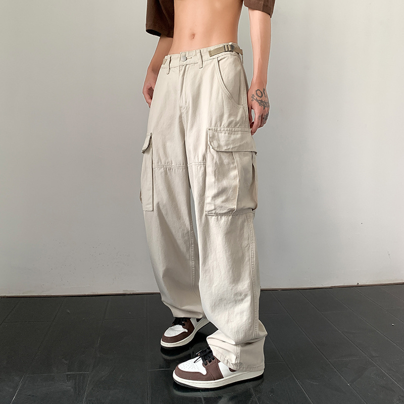 Men's Pants Japanese work pants men's summer thin large pocket straight tube cityboy fashion fried Street handsome floor length pants mens 2