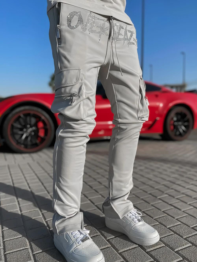 Men's Pants Men's Track Pants Slim Trousers Sport Tracksuit Men Fashion Drawstring Zip Strips Pockets Long Pants Sports Trousers 230508