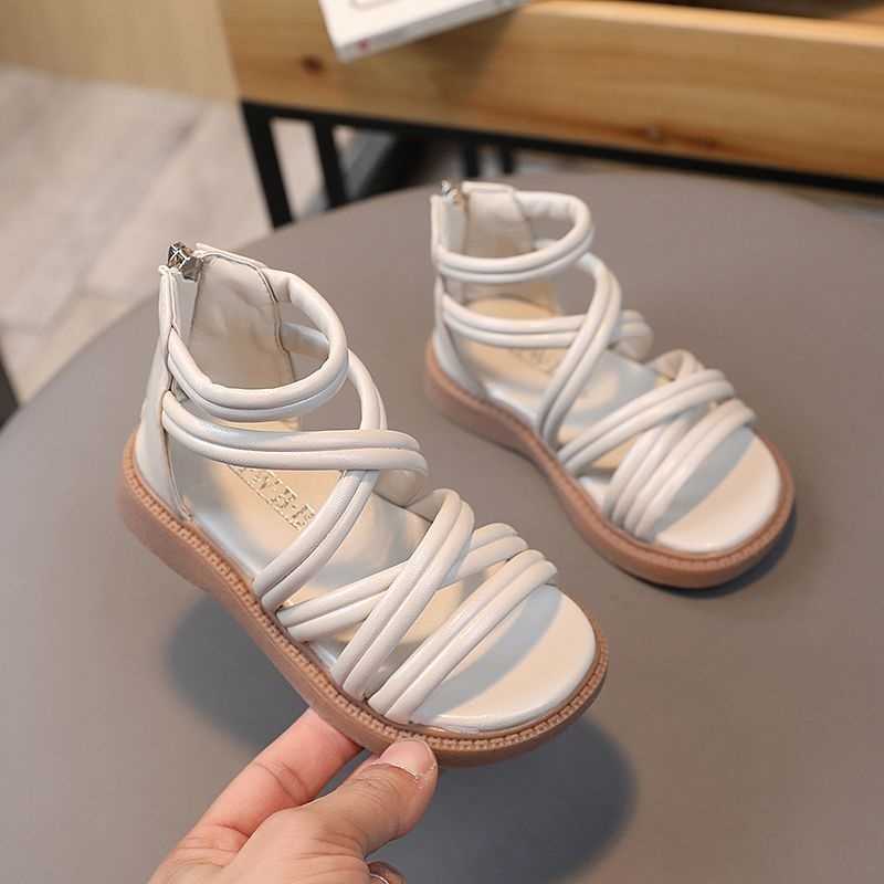 Sandals 2023 Casual Solid Toddler Girls Sandals Summer Leather Zipper Kids Beach Shoes Non Slip Soft Sole Children Sandals z250708YYAQ