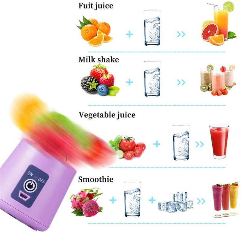 Portable 2 4 6 Blade Blender USB Electric Fruit Juicer Handheld Smoothie Maker Blender Stirring Rechargeable Mini Portable Juice Cup Water