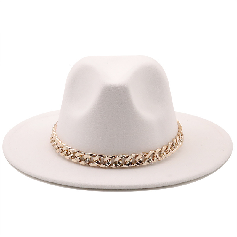 Wide Brim Hats Bucket Hats Simole fedora hats women men wide brim Thick gold chain band felted hats jazz cap winter autumn panama camel white women ha