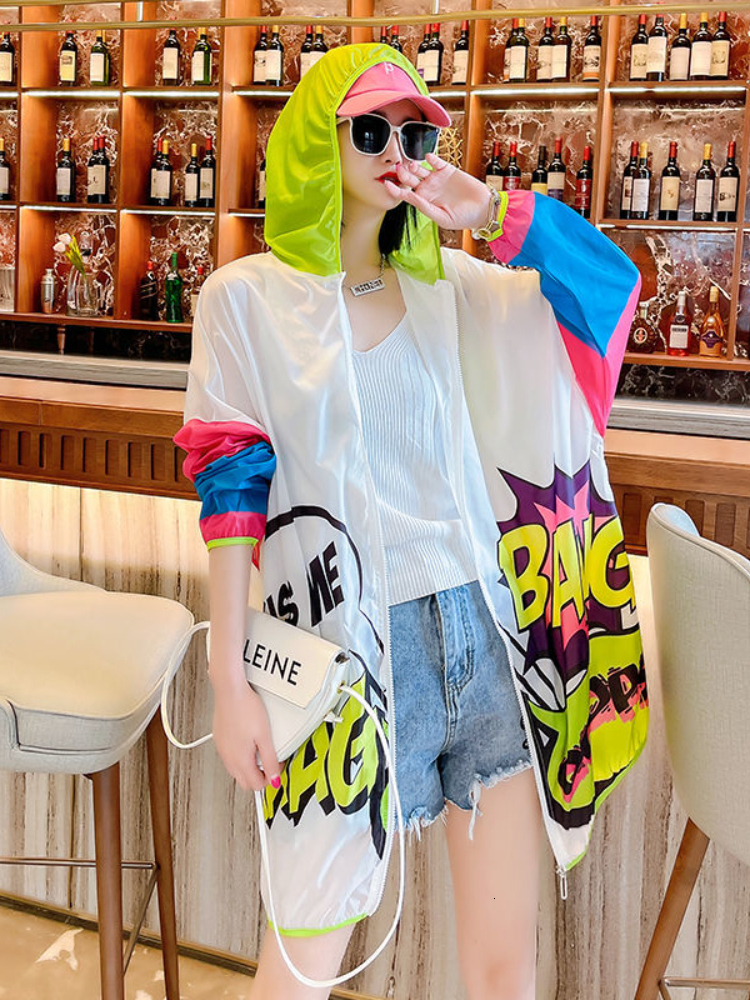 Women's Jackets Summer Thin Sun Protection Clothing Jacket Women Fashion Print Casual Zipper Lightweight Breathable Hooded Jackets Coats J366 230