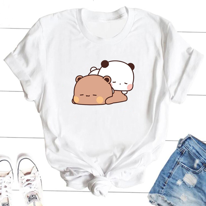 Women's T-Shirt Cute Bubu and Dudu Are Sleeping Cute T Shirts Women Cotton Kawaii Cartoon Funny Graphic Tshirt Summer O Neck 90s Clothes Tees 230