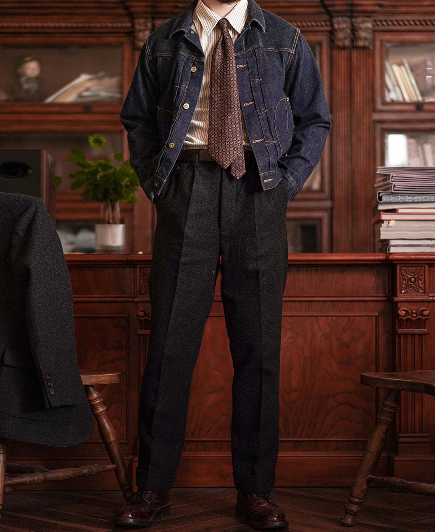 Men's Pants Men's Tweed Pants High Waist Straight Elegant Business Style 230508