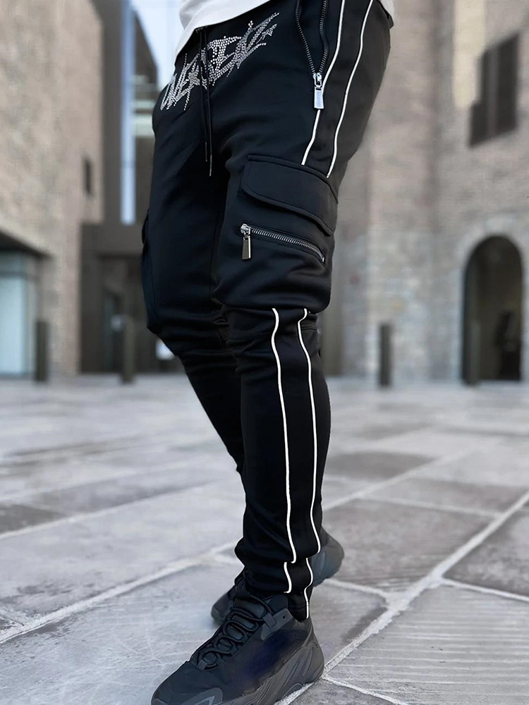 Men's Pants Men's Track Pants Slim Trousers Sport Tracksuit Men Fashion Drawstring Zip Strips Pockets Long Pants Sports Trousers 230508
