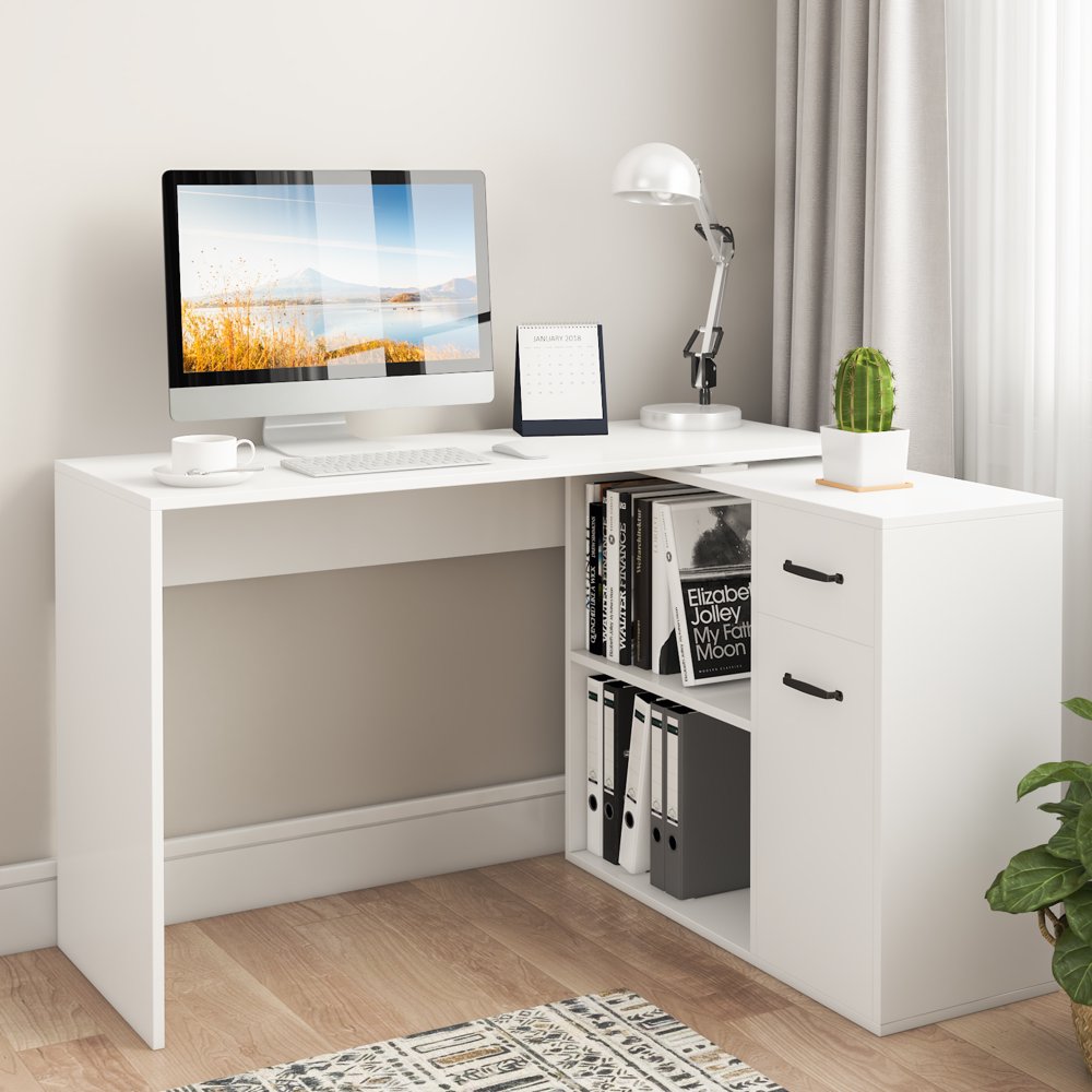 180 Degree Rotating Computer Desk L-Shaped Corner Computer Desk Laptop Study Table Workstation w 2 Open Bookshelves Drawers, Black White
180 Degree Rotating Computer Desk L-Shaped Corner Computer Desk Laptop Study Table Workstation w 2 Open Bookshelves Drawers, Black White
