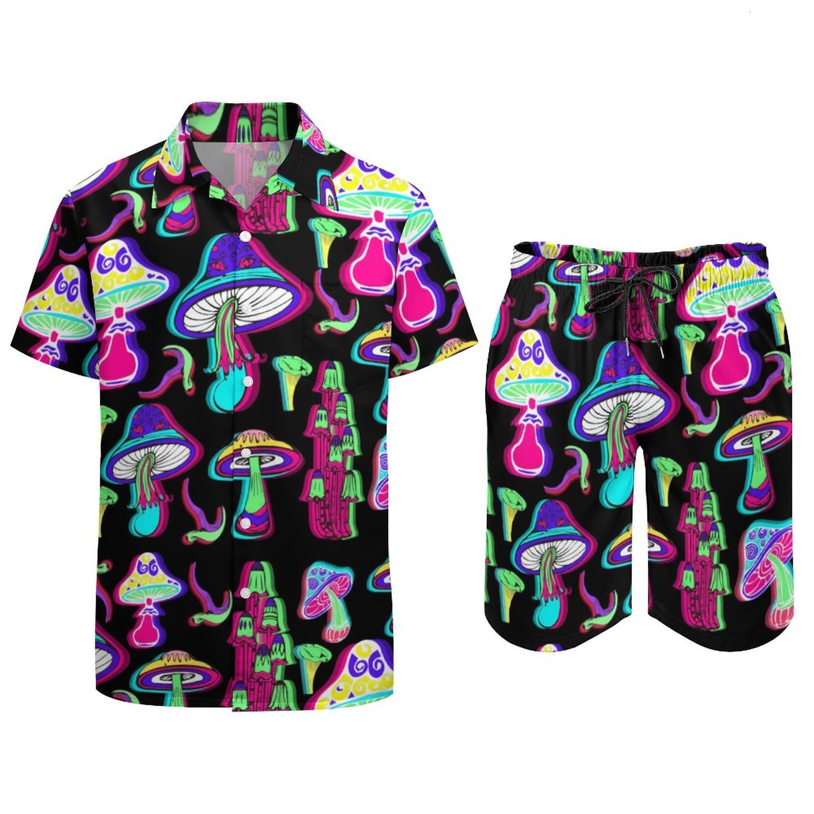 Men s Tracksuits Psychedelic Magic Mushroom 2 Piece Tracksuit Hawaiian Shirt Shorts Button Down and Sets 230508