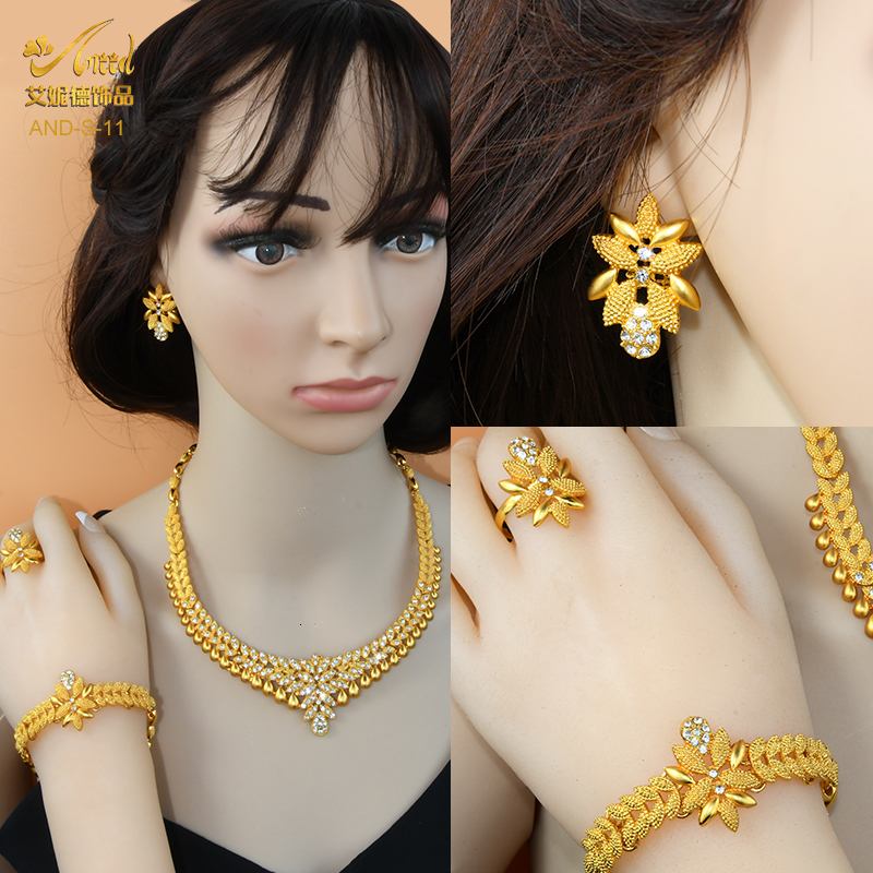 Pendant Necklaces ANIID African Jewelry Set Big Necklace Dubai Ethiopian Gold Color Jewelery Earring Bracelet For Women Bridal Choker Wholesale 230506