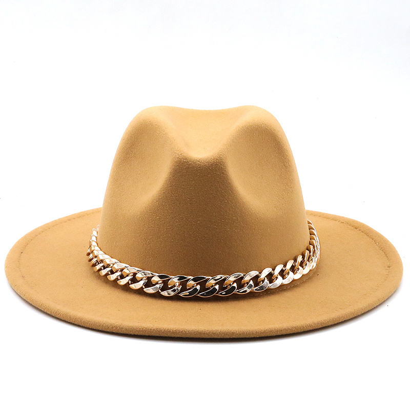Wide Brim Hats Bucket Hats Simole fedora hats women men wide brim Thick gold chain band felted hats jazz cap winter autumn panama camel white women ha