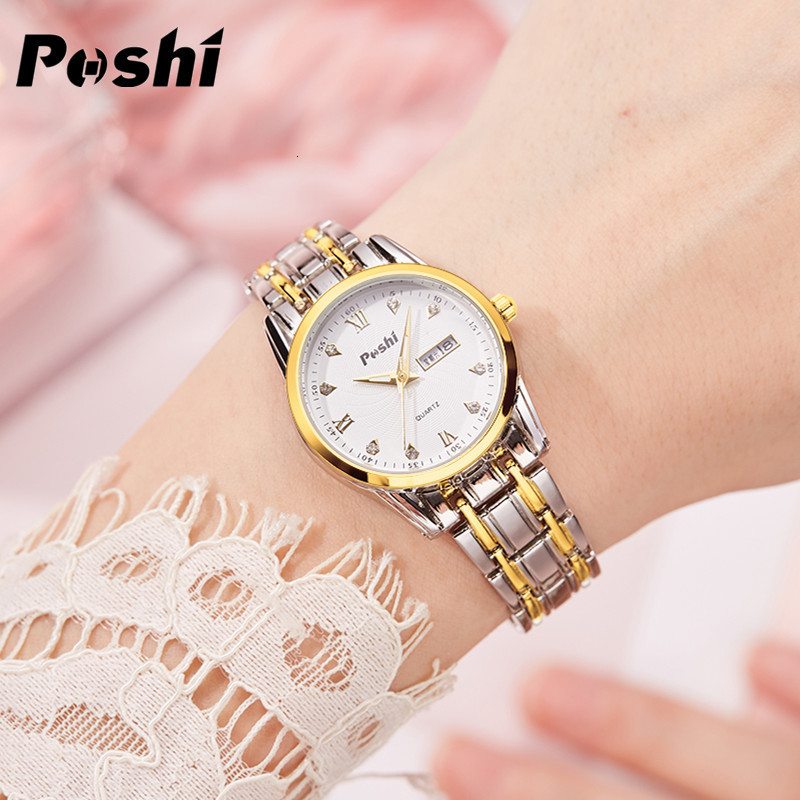 Womens Watches POSHI Original Waterproof Ladies Quartz Stainless Steel for Women with Calendar Week Fashion Casual Wristwatch 230506