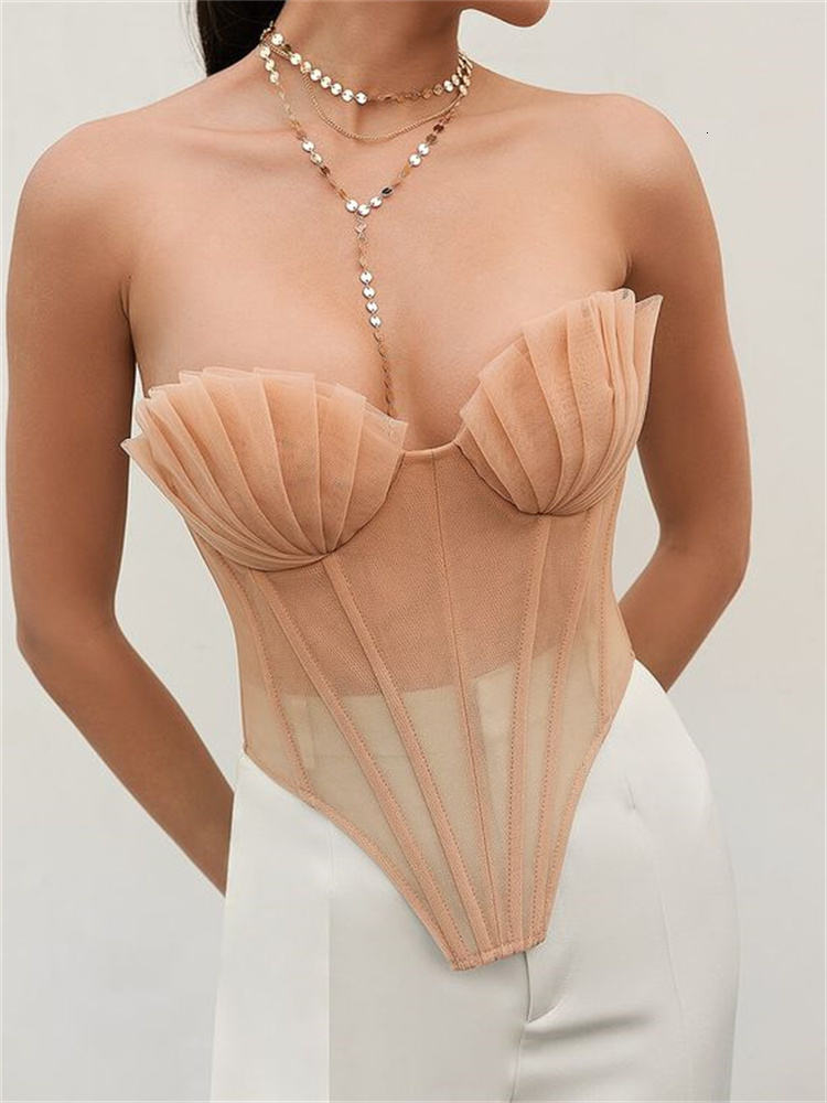 Camisoles Tanks Women Vintage Sexy Corset Tops Summer Mesh Sheer Boned Bustier Crop 90s Y2K Fairycore Tube Clubwear 230508