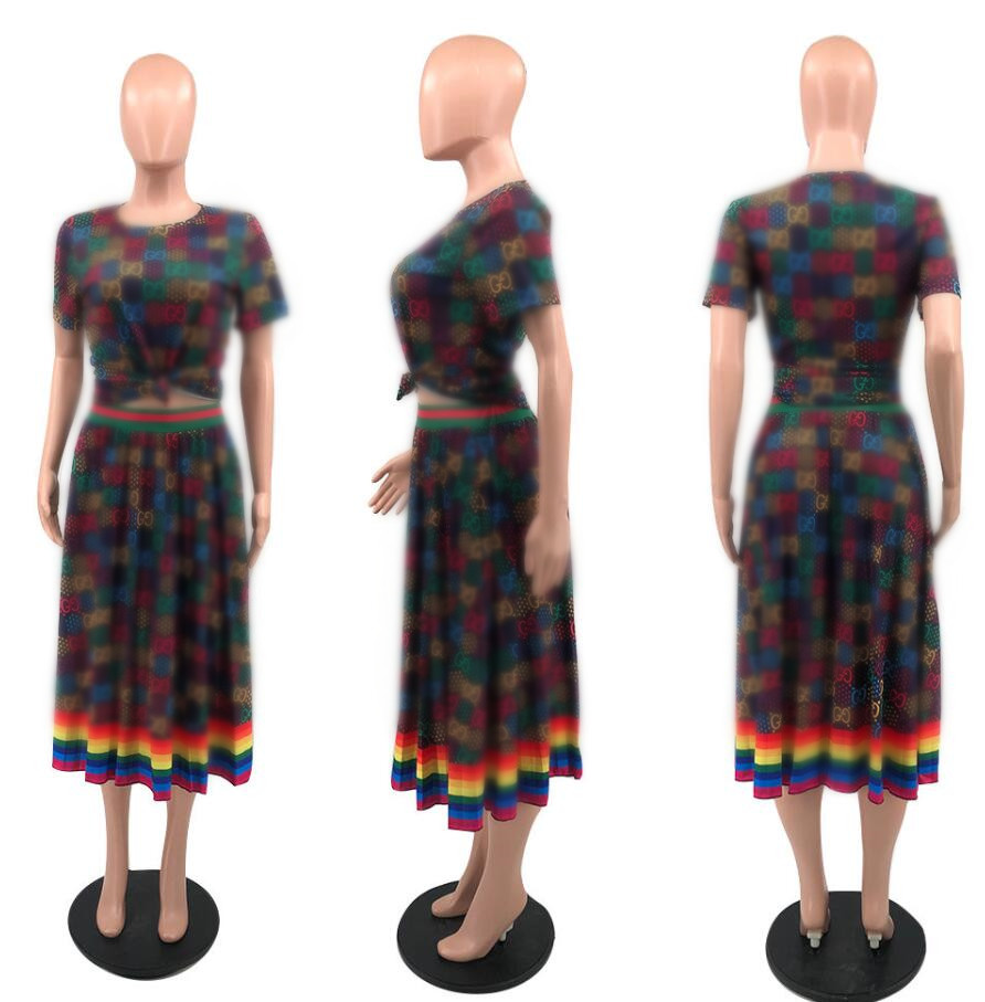 Women's casual dress 2023ggss summer printed fashion letter women's dress designer brand women's dress two-piece set