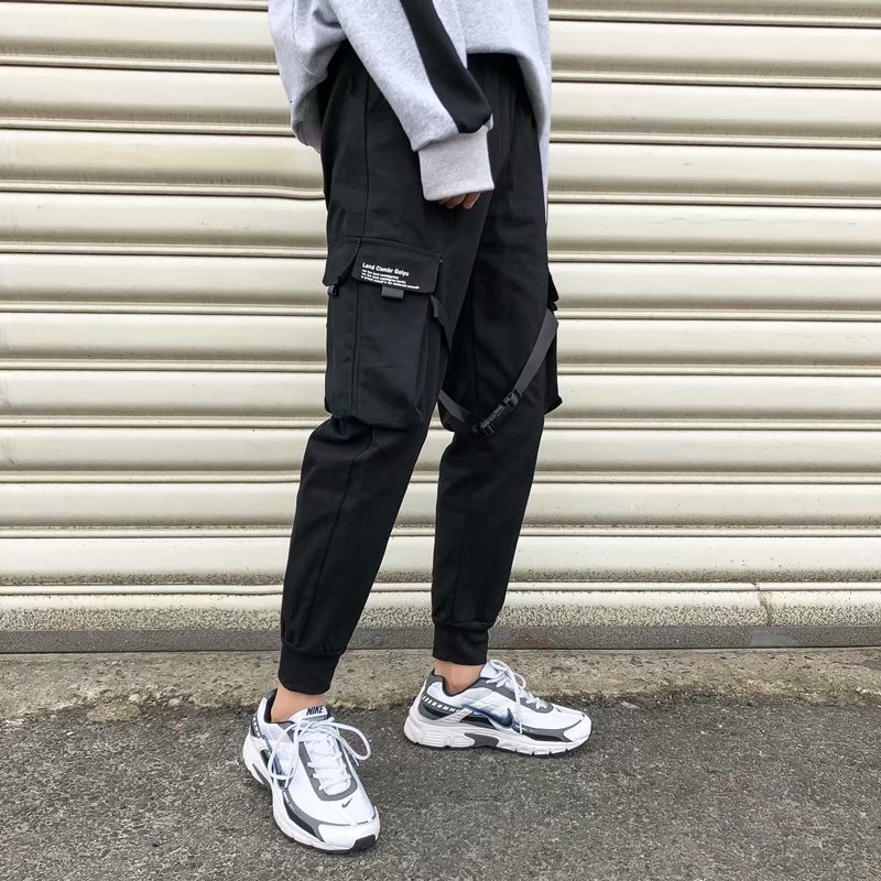 Men's Pants Ribbons Harem Joggers Men Cargo Pants Streetwear Hip Hop Casual Pockets Track Pants Male Harajuku Fashion Trousers 230508