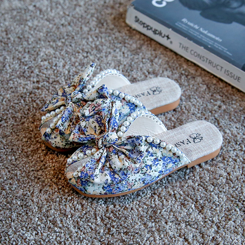 Slipper Children's Slider Children's Summer Slider Girls' Soft Flower Cloth Princess Sweet Indoor and Outdoor Girls' Pearl Slider 