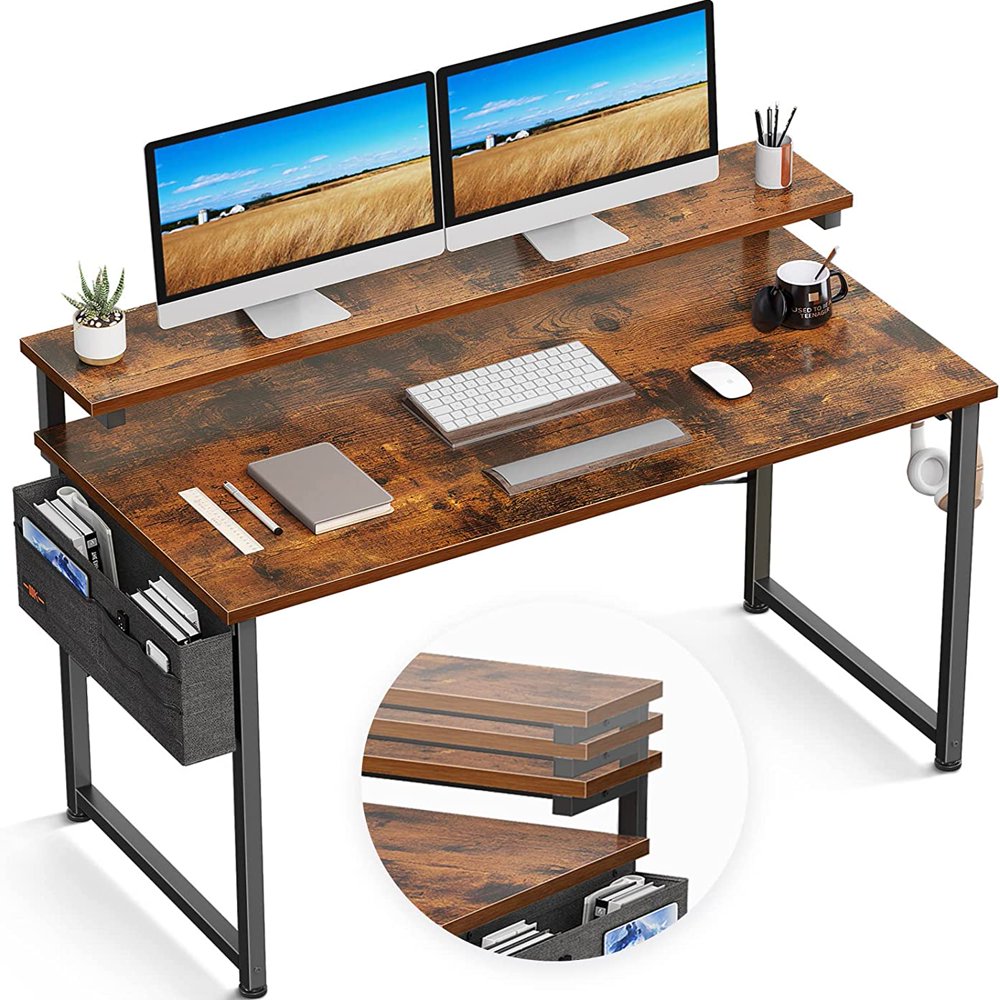 Computer Desk with Adjustable Stand, 48 inch Home Office Desk with 3 Heights Monitor Stand 10cm, 13cm, 16cm , Rustic Brown
Computer Desk with Adjustable Stand, 48 inch Home Office Desk with 3 Heights Monitor Stand 10cm, 13cm, 16cm , Rustic Brown