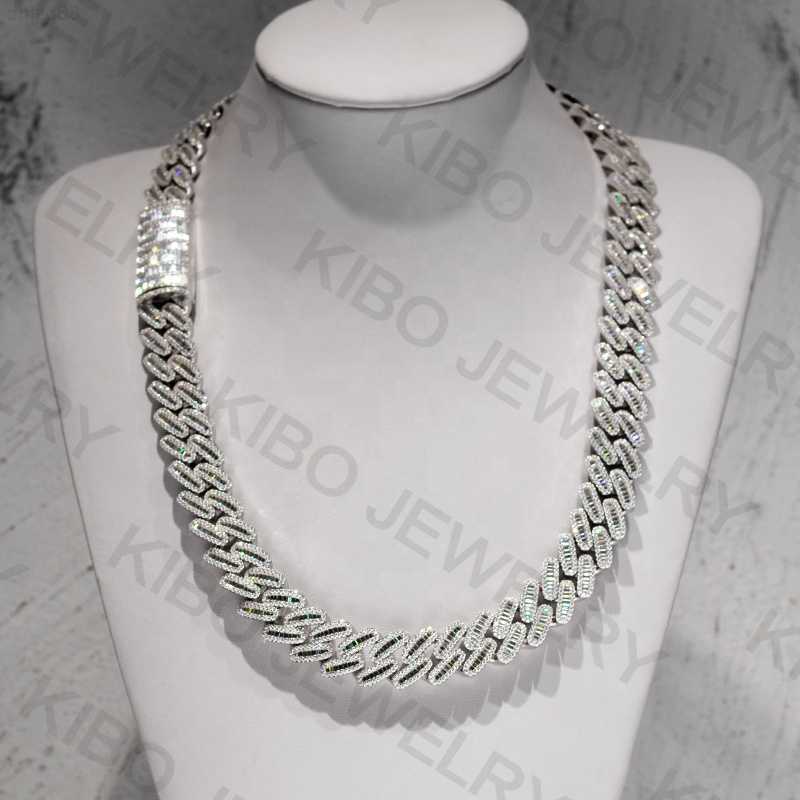 Hand Setting Iced Out 18mm Miami Sterling Silver Baguette Moissanite Cuban Link Chain Necklace
Hand Setting Iced Out 18mm Miami Sterling Silver Baguette Moissanite Cuban Link Chain Necklace