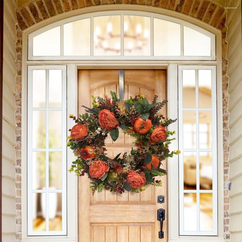 Decorative Flowers Autumn Door Wreath Christmas Halloween Thanksgiving Decoration Pumpkin Berry Pine Cone Maple Artificial Home Decor
