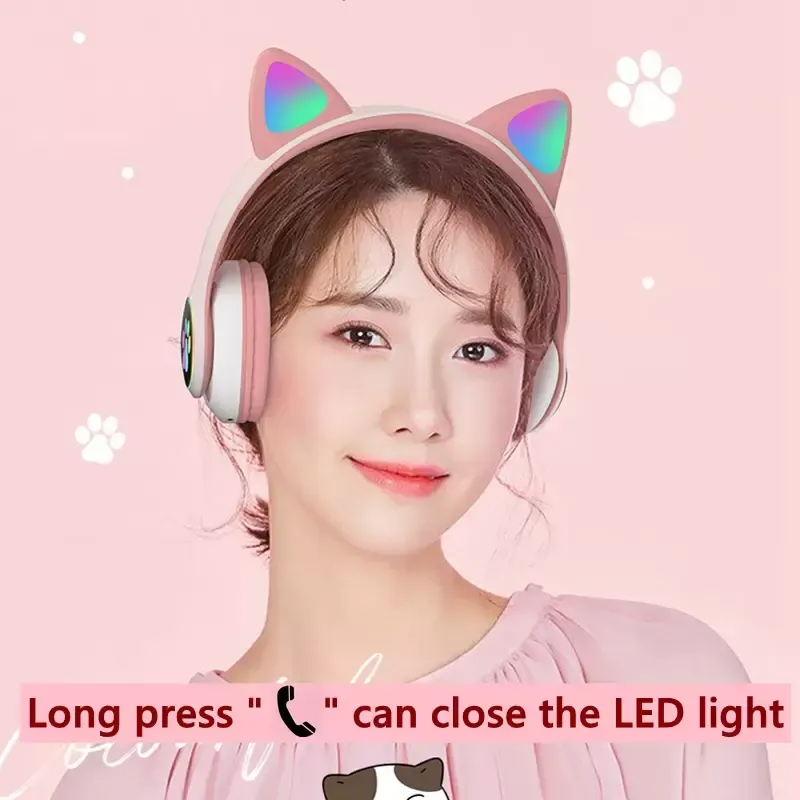 Flash Light Cute Cat Ears Bluetooth Wireless Headphones Earphone with Mic Can control LED Kid Girl Stereo Music Helmet Phone Headset Gift